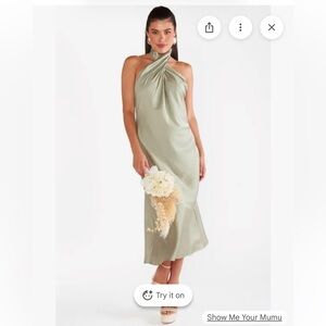 Show Me Your MuMu Jasmine Dress Moss Green Luxe Satin - S